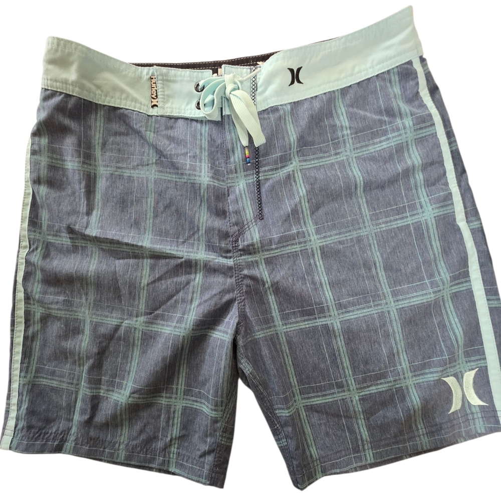 Hurley Blue and Green Plaid Board Shorts